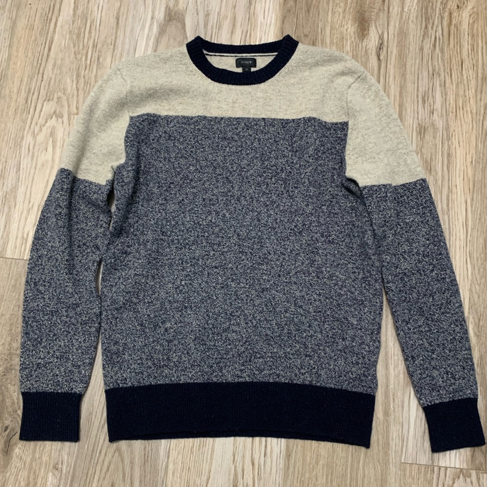 J Crew Lambswool Color Block MENS Pullover CrewNeck Sweater M